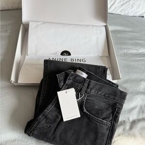 Anine Bing Raw Hem Straight Leg Denim- Charcoal